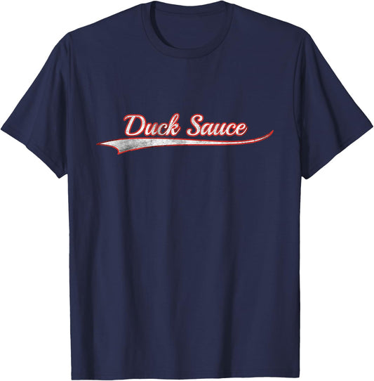 Duck Sauce Vintage Varsity Distressed Throwback Style T-Shirt - T-Shirt | Navy