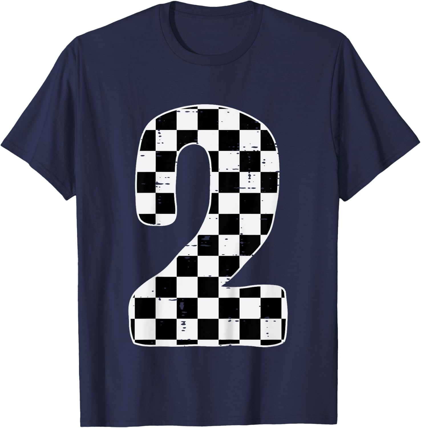 2nd Birthday 2 Racing Flag Two Year Old Bday Boys Girls Kids T-Shirt - T-Shirt | Navy