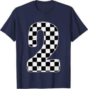 2nd Birthday 2 Racing Flag Two Year Old Bday Boys Girls Kids T-Shirt - T-Shirt | Navy