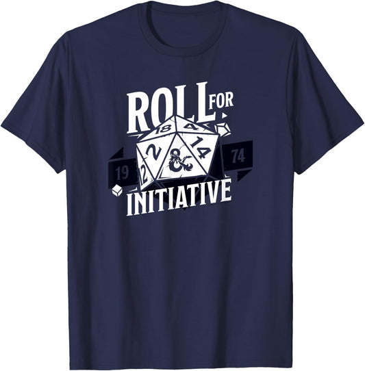 Dungeons & Dragons Roll For Initiative 1974 Text Logo T-Shirt - T-Shirt | Navy