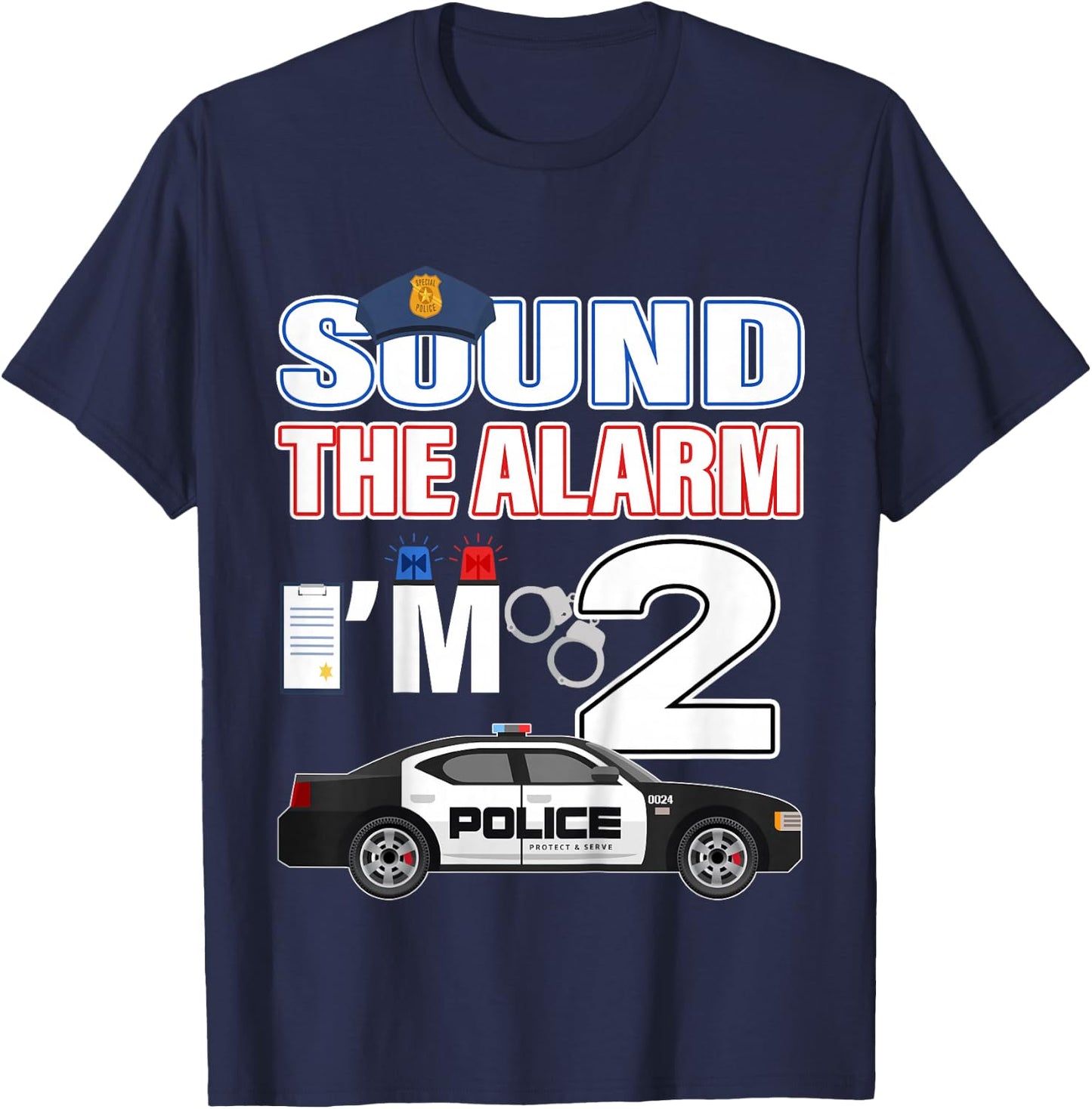 Police Car 2nd Birthday Boy 2 year old Cop Policeman Officer T-Shirt - T-Shirt | Navy