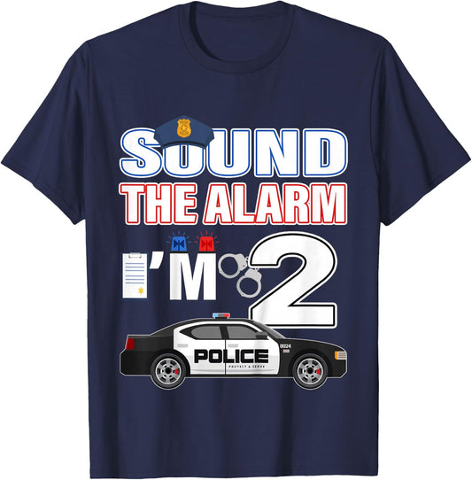 Police Car 2nd Birthday Boy 2 year old Cop Policeman Officer T-Shirt - T-Shirt | Navy
