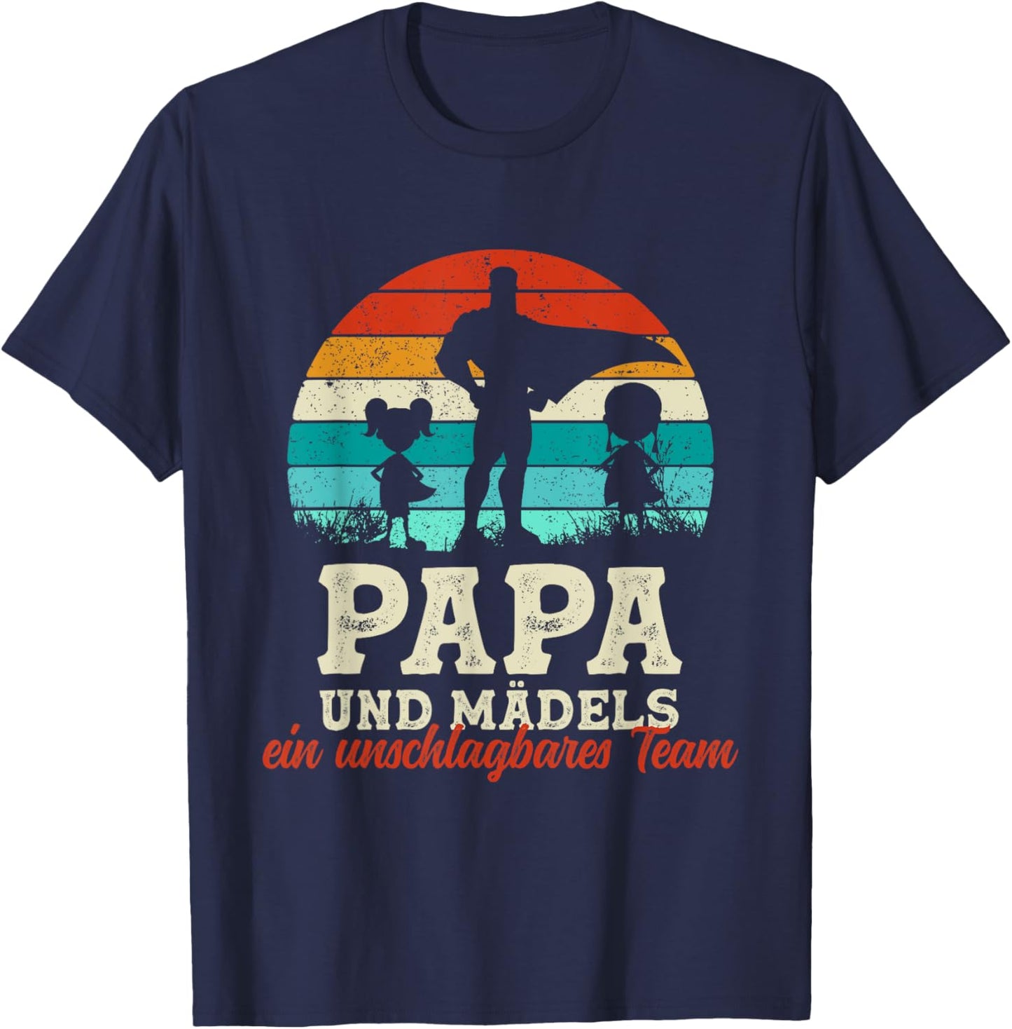 Team Papa Tochter Zwei Kinder Vatertag Bester Super Papa T-Shirt - T-Shirt | Navy