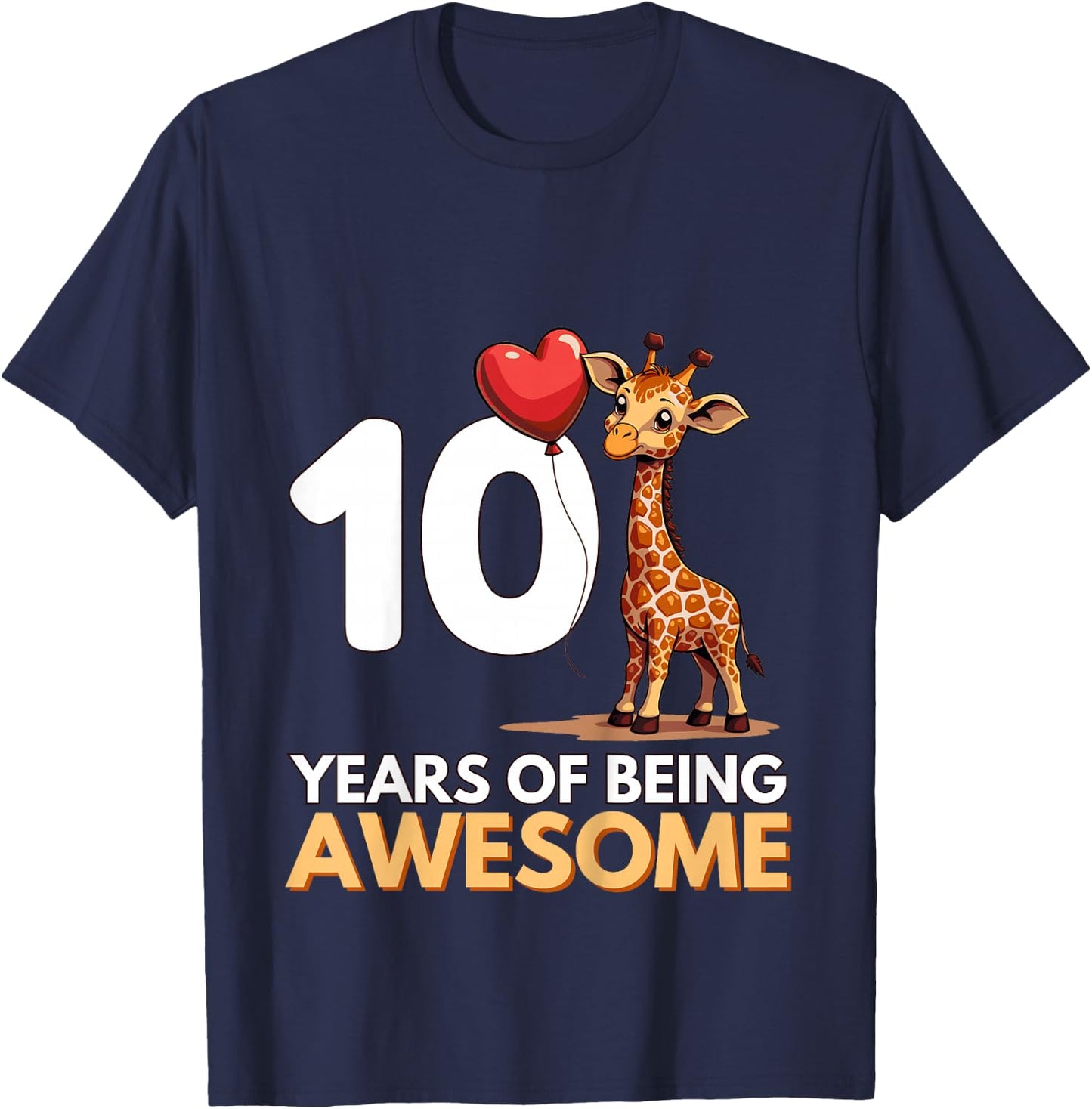 10th Ten Birthday Adorable Giraffe T-Shirt - T-Shirt | Navy