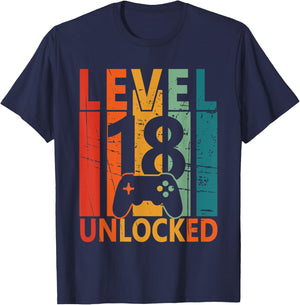 Level 18 Unlocked Gamer Birthday Gaming Birthday Boys Gifts T-Shirt - T-Shirt | Navy