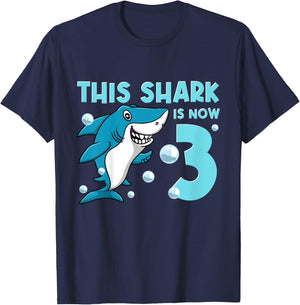 3rd Birthday This Shark Is Now 3 Year Old Boy Girl T-Shirt - T-Shirt | Navy