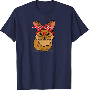 Funny Red Bandana Glasses Mom Lionhead Rabbit Lover T-Shirt - T-Shirt | Navy