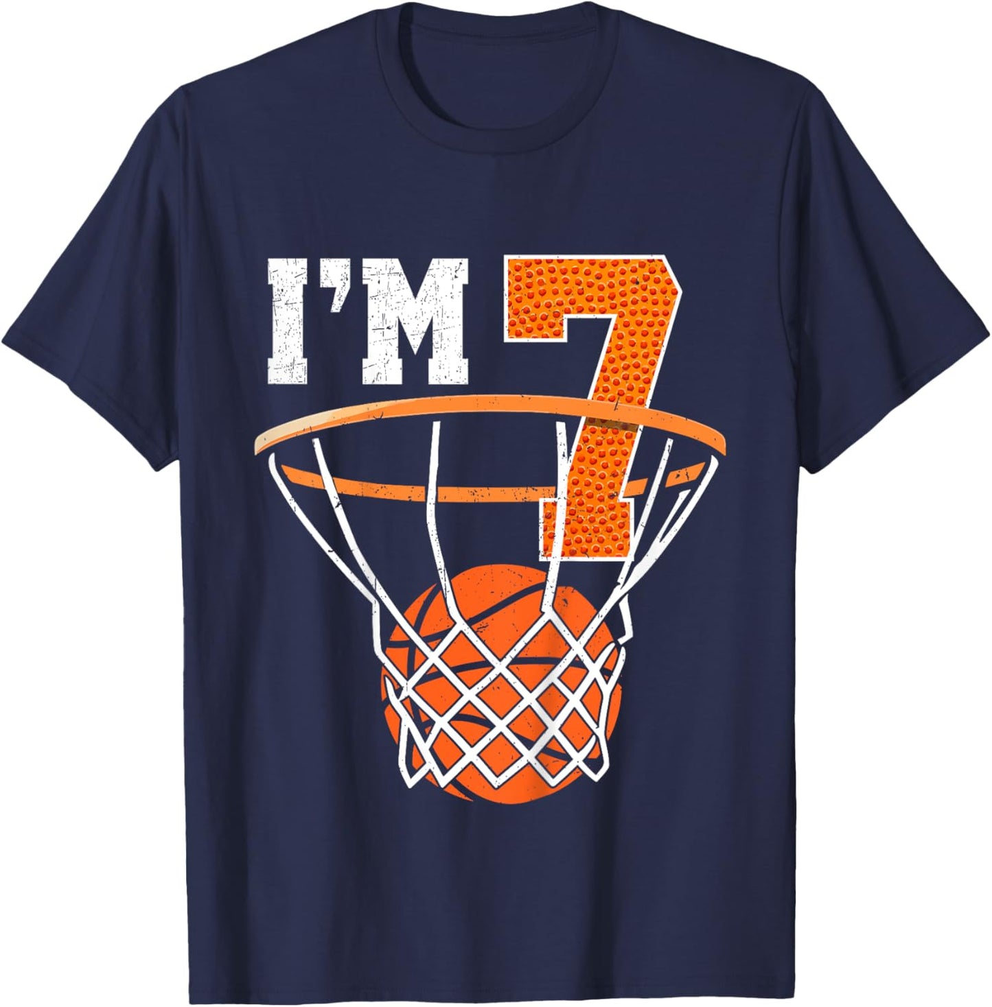 Kids 7th Birthday Shirt Boy Basketball Kids Seven Year Old T-Shirt - T-Shirt | Navy