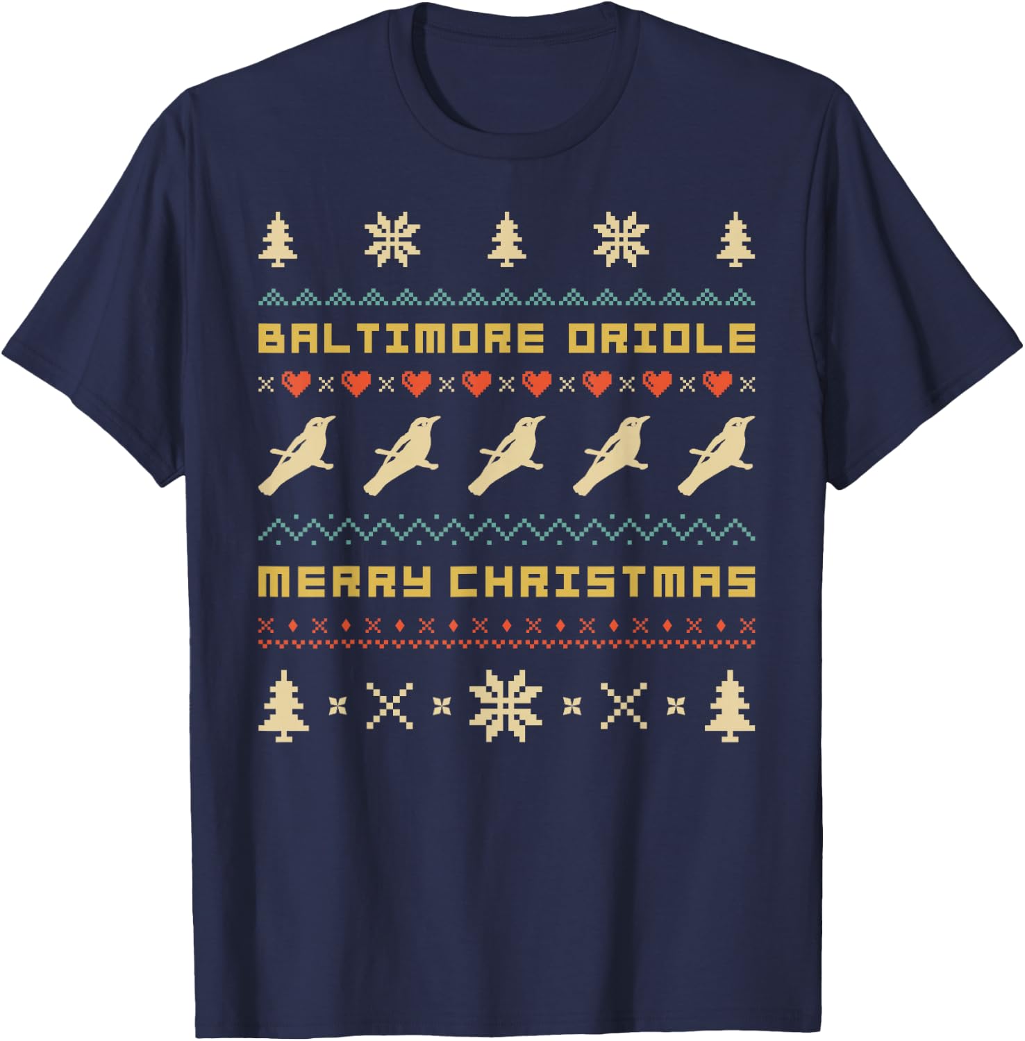 Baltimore Oriole , Ugly Christmas Sweater T-Shirt - T-Shirt | Navy