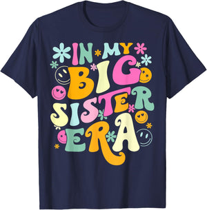 Groovy In My Big Sister Era Birthday Baby Reveal Est 2024 T-Shirt - T-Shirt | Navy
