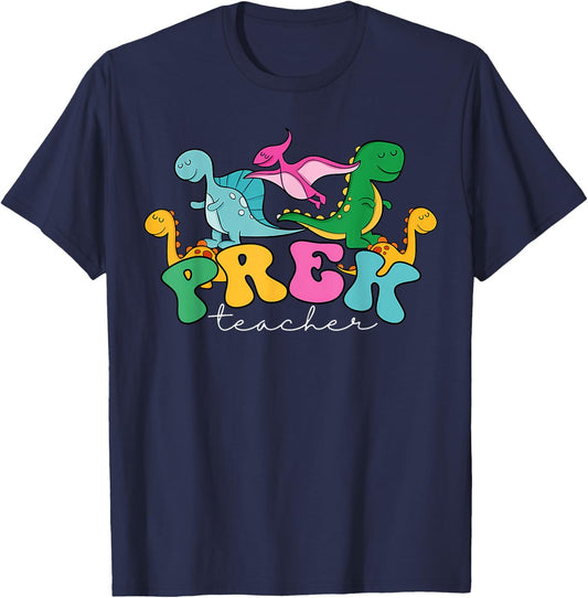 Pre-k Teacher Dinosaur Cute Preschool Dino Back To School Women Kids T-Shirt - T-Shirt | Navy
