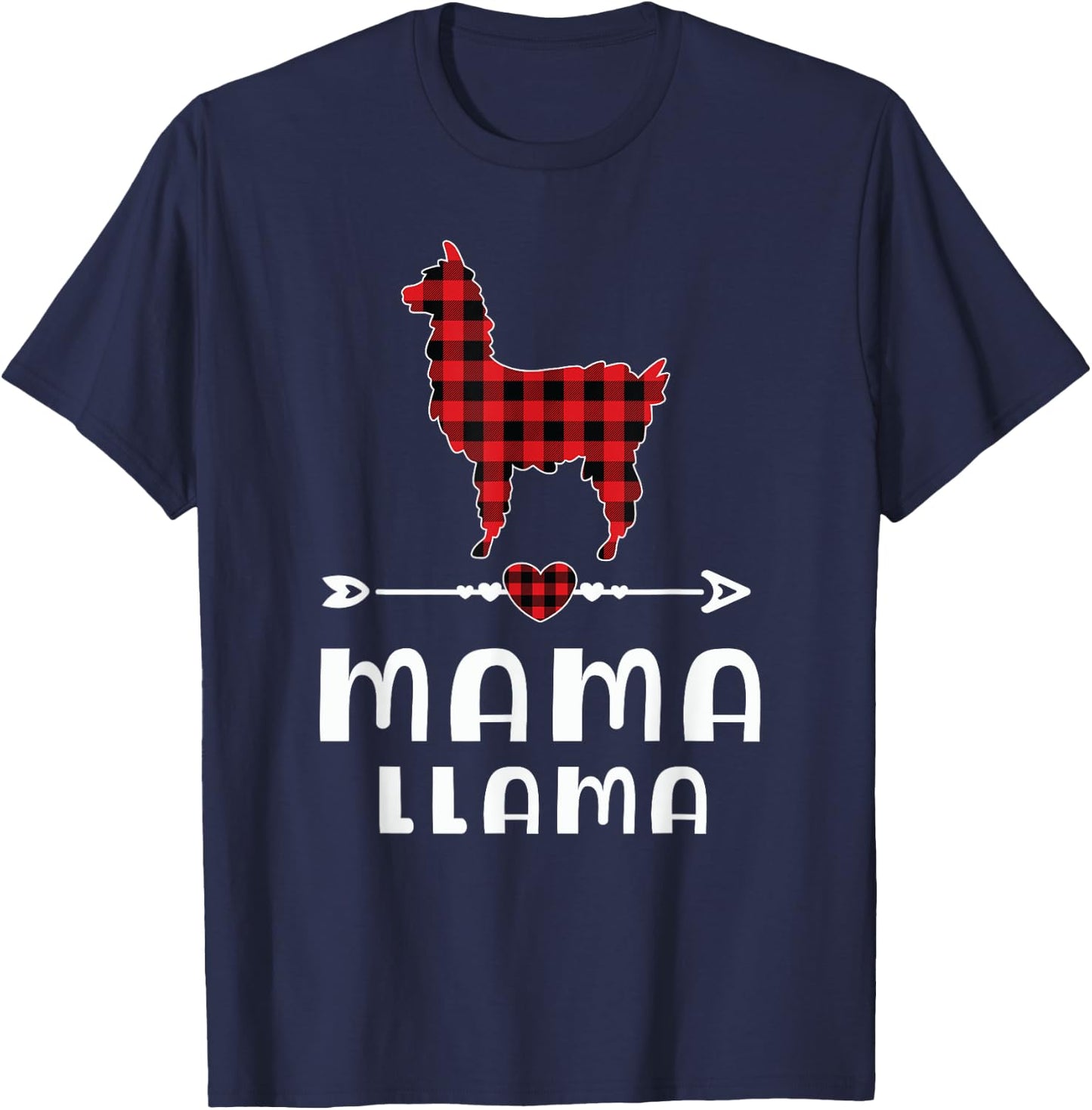 Mama Llama Christmas Pajama Red Plaid Buffalo Family T-Shirt - T-Shirt | Navy