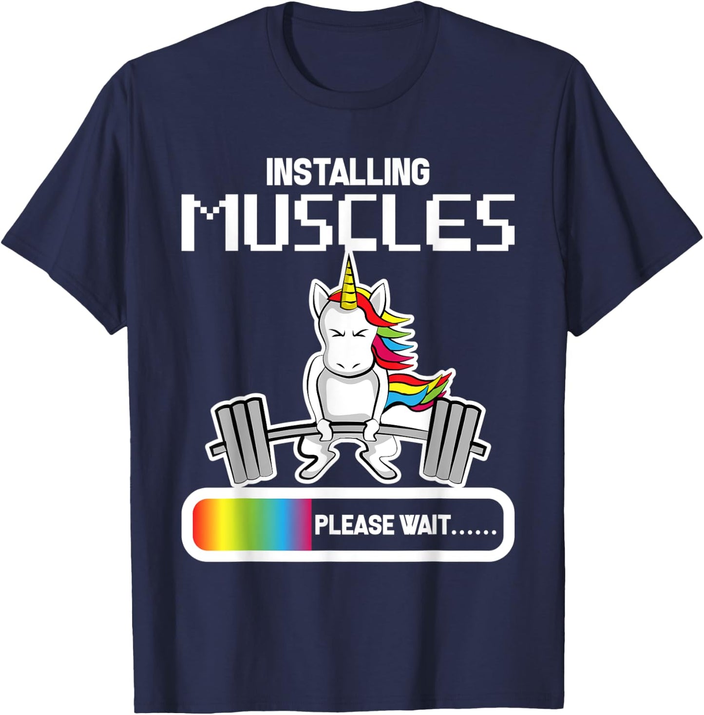 Installing Muscles - Unicorn Loading Shirt T-Shirt - T-Shirt | Navy