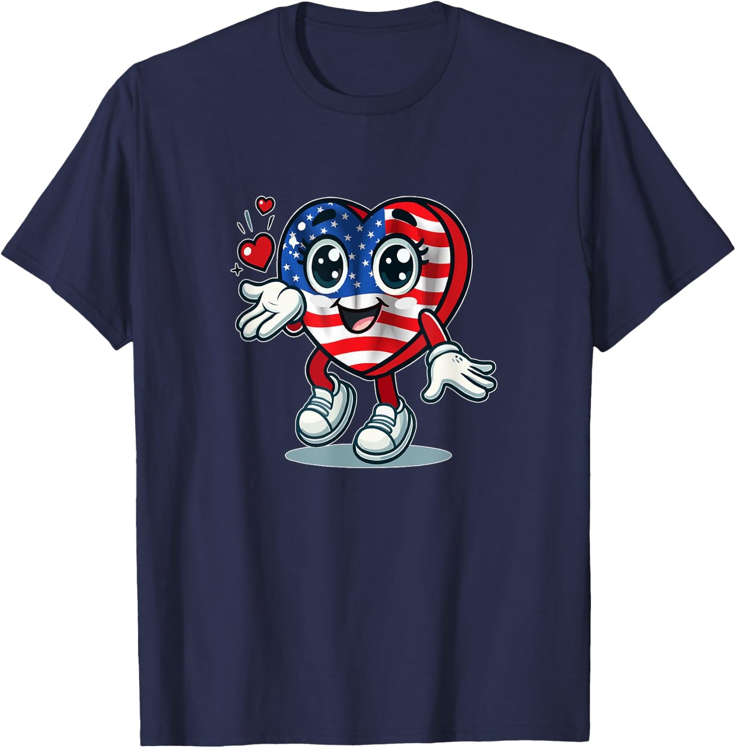 Cœur Mignon Avec Drapeau Américain / Love Usa Cartoon Design T-Shirt - T-Shirt | Navy