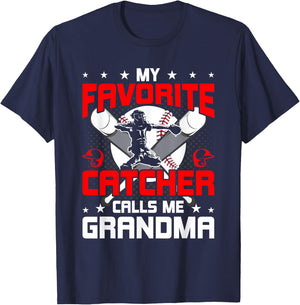 My Favorite Catcher Calls Me Grandma Baseball Lover T-Shirt - T-Shirt | Navy