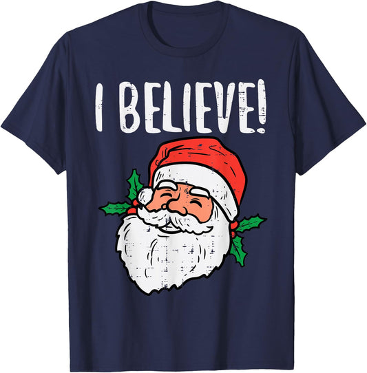 I Believe Santa Cute Christmas Xmas Men Women T-Shirt - T-Shirt | Navy