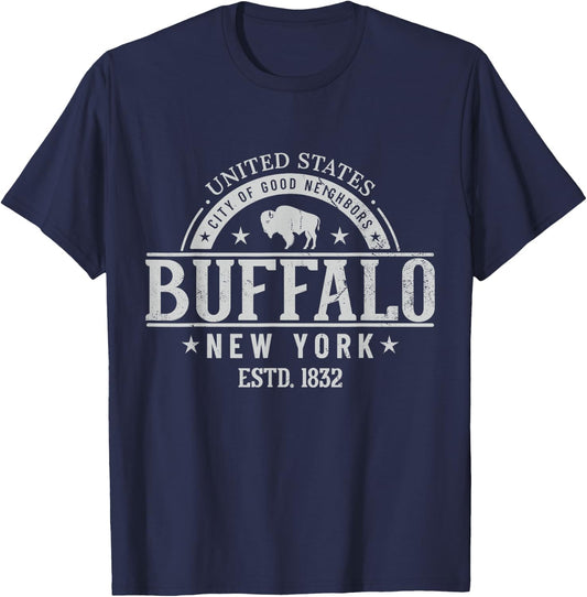 Vintage Buffalo New York The City Of Good Neighbors Est 1832 T-Shirt - T-Shirt | Navy