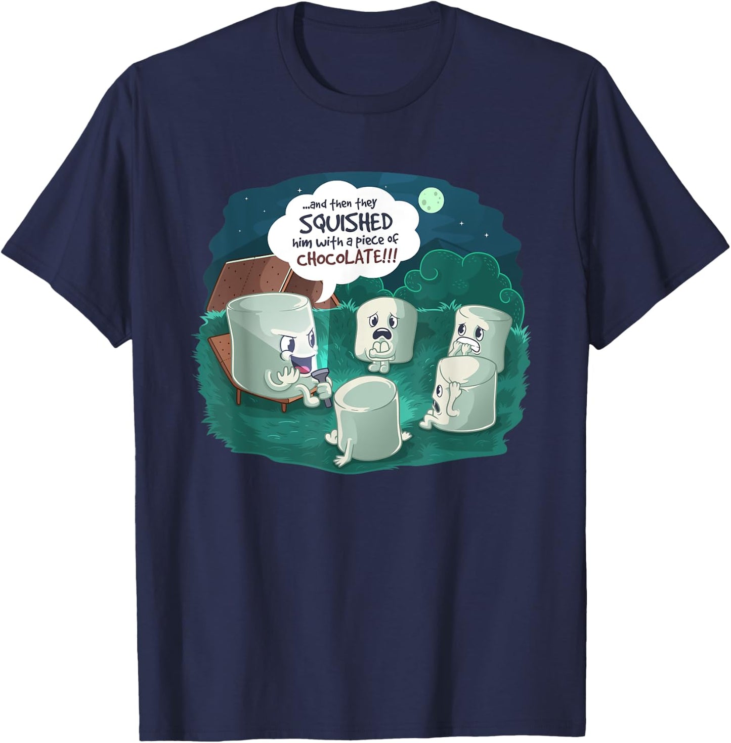 Funny Cute Marshmallow Scary Campfire Story T-Shirt - T-Shirt | Navy