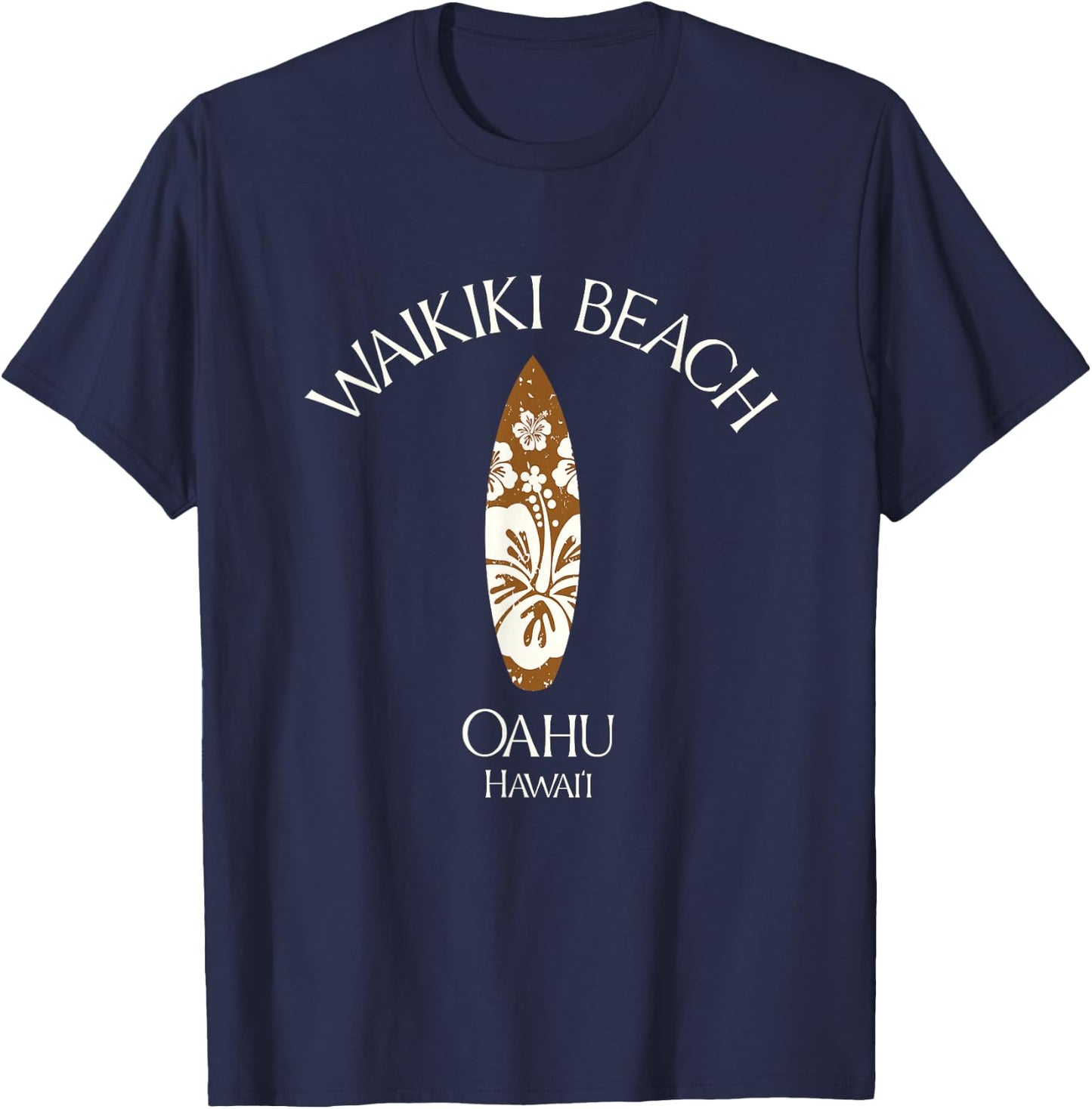 Waikiki Beach Oahu Hawaii Vintage Surfboard T-Shirt - T-Shirt | Navy