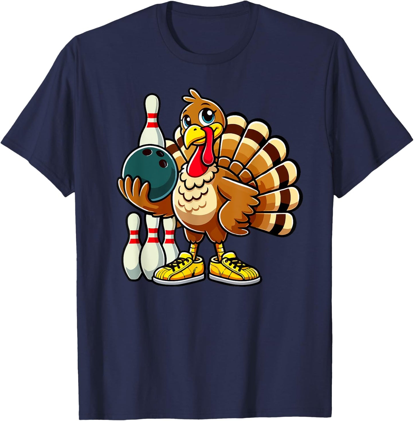 Thanksgiving Bowling Shirt Women Men Funny Turkey Bowling T-Shirt - T-Shirt | Navy