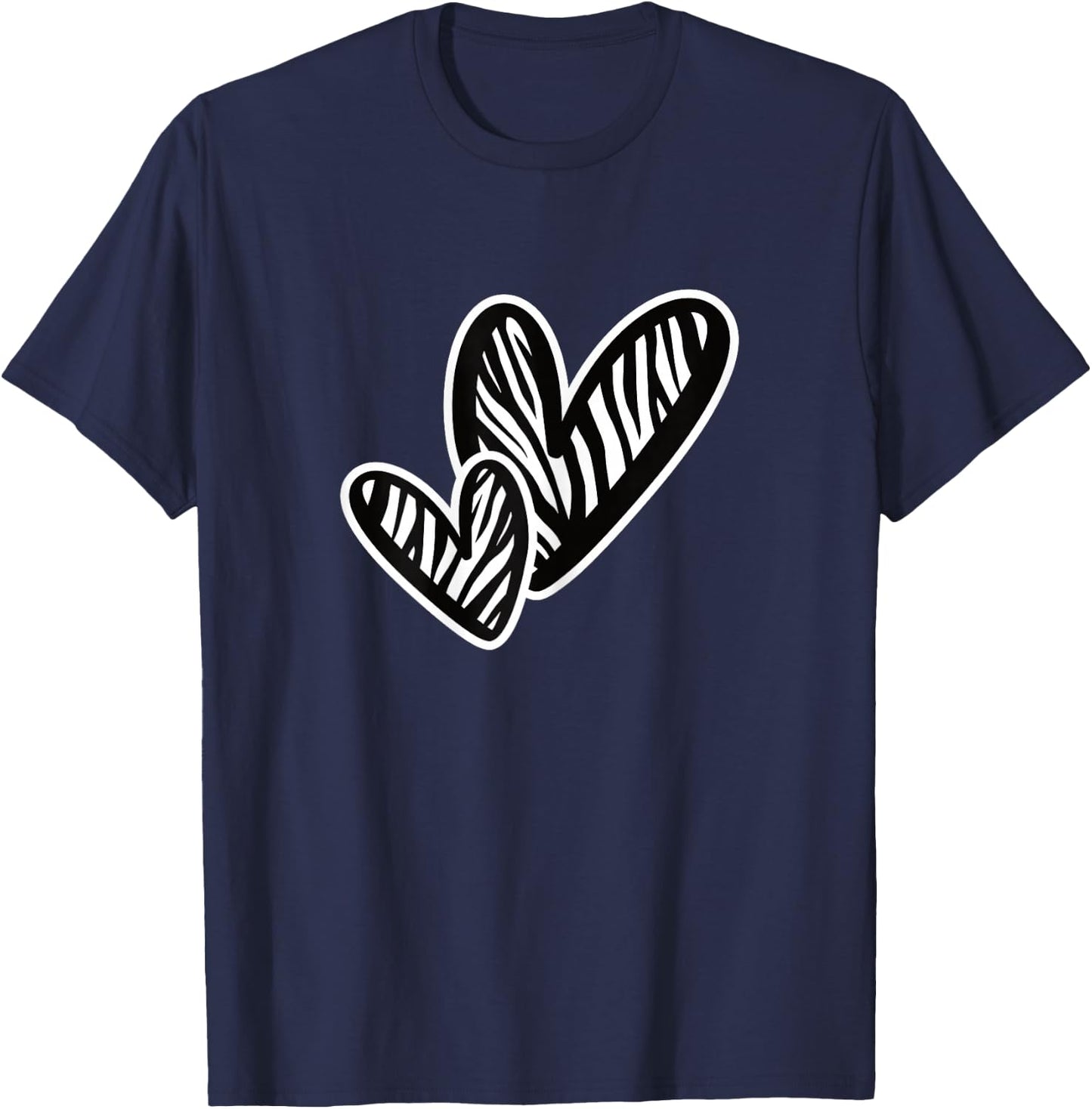 Cute Zebra Pattern Heart Love Women Girls T-Shirt - T-Shirt | Navy