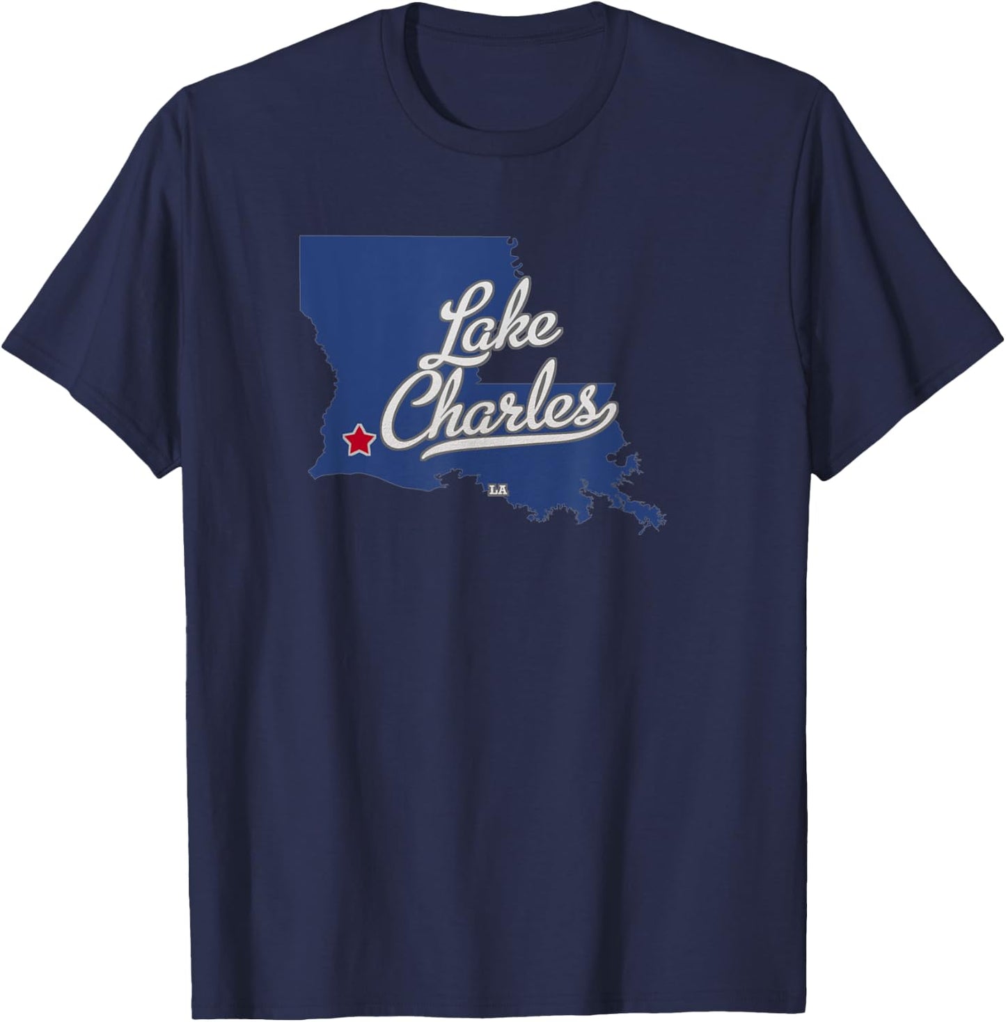 Lake Charles Louisiana LA Map T-Shirt - T-Shirt | Navy