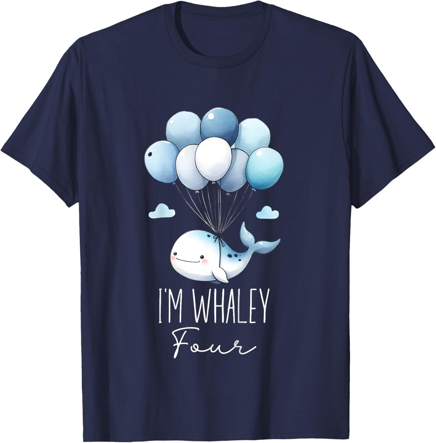 Kids Whale 4th Birthday Boys Toddler Watercolor Aquatic Sea Ocean T-Shirt - T-Shirt | Navy