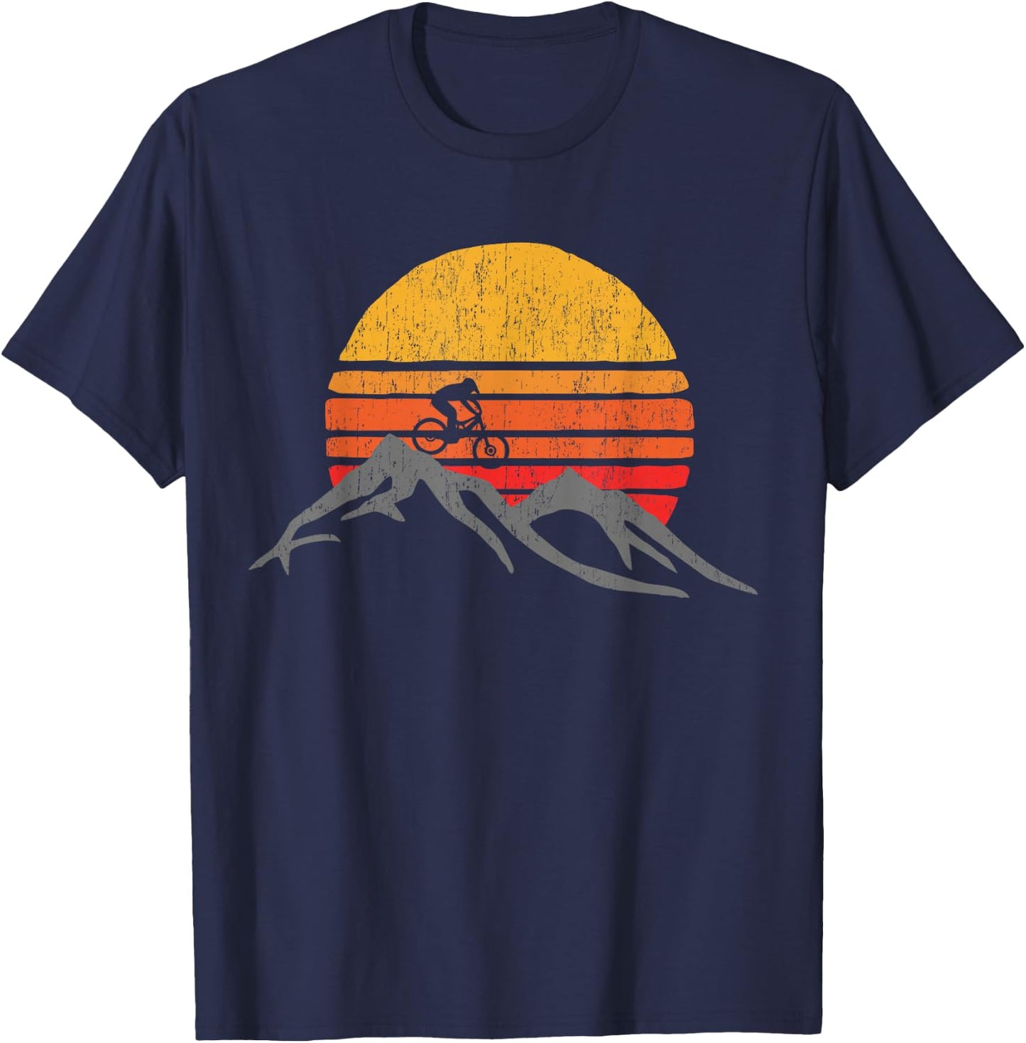 Mountain Bike Vintage Sunset Design Graphic T-Shirt - T-Shirt | Navy