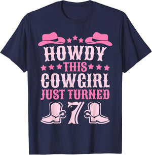 7yr Birthday Cowgirl Western 7 Years Old Girl 7th Birthday T-Shirt - T-Shirt | Navy