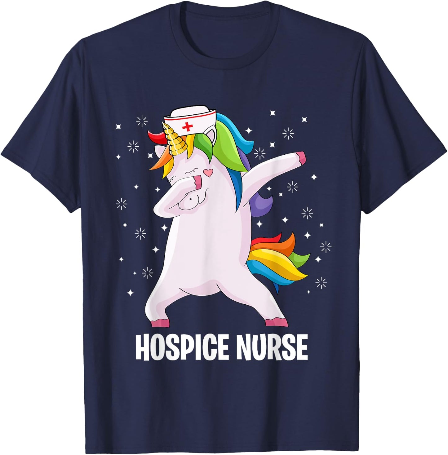 Funny Dabbing Unicorn Hospice Nurse Palliative Nursing T-Shirt - T-Shirt | Navy