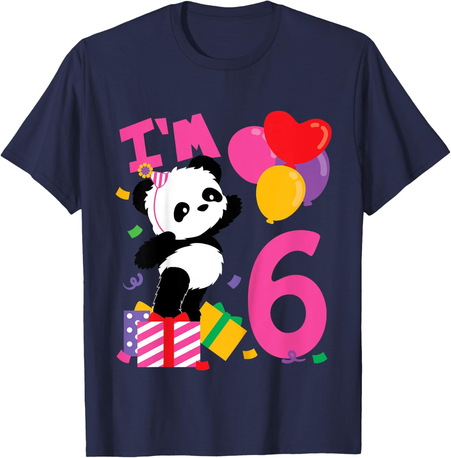 Kids 6 Years Old Girls Birthday Panda T-Shirt - T-Shirt | Navy