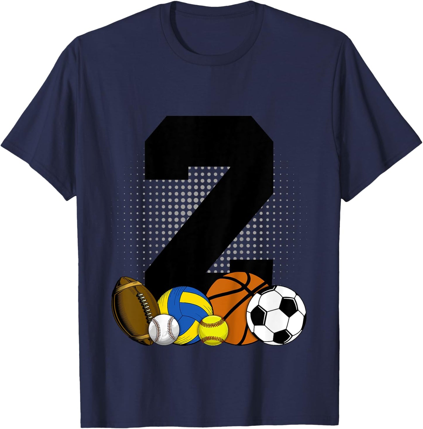 Kids 2nd Birthday Sport Ball Kids Boys 2 years Old Birthday T-Shirt - T-Shirt | Navy