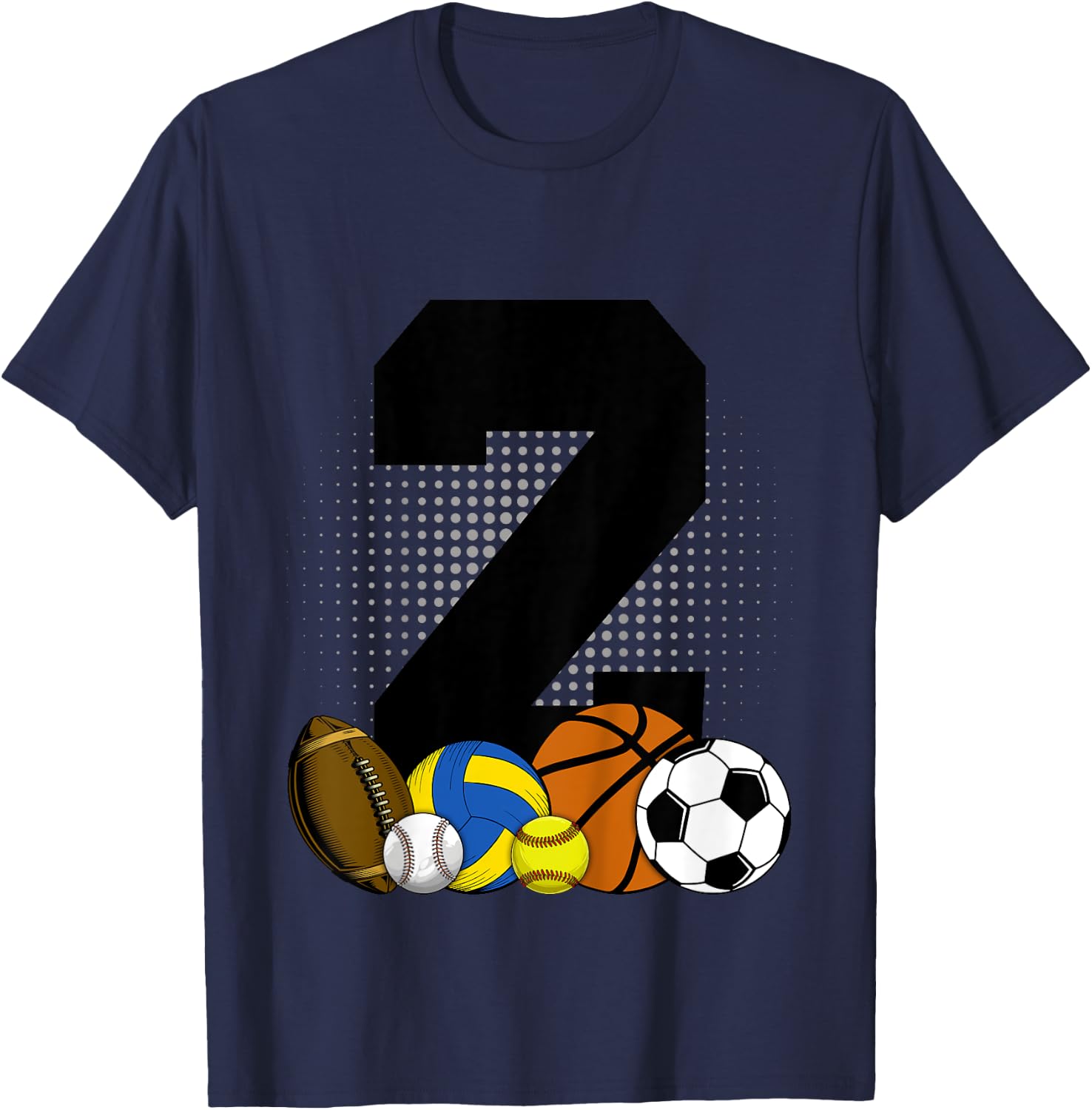 Kids 2nd Birthday Sport Ball Kids Boys 2 years Old Birthday T-Shirt - T-Shirt | Navy