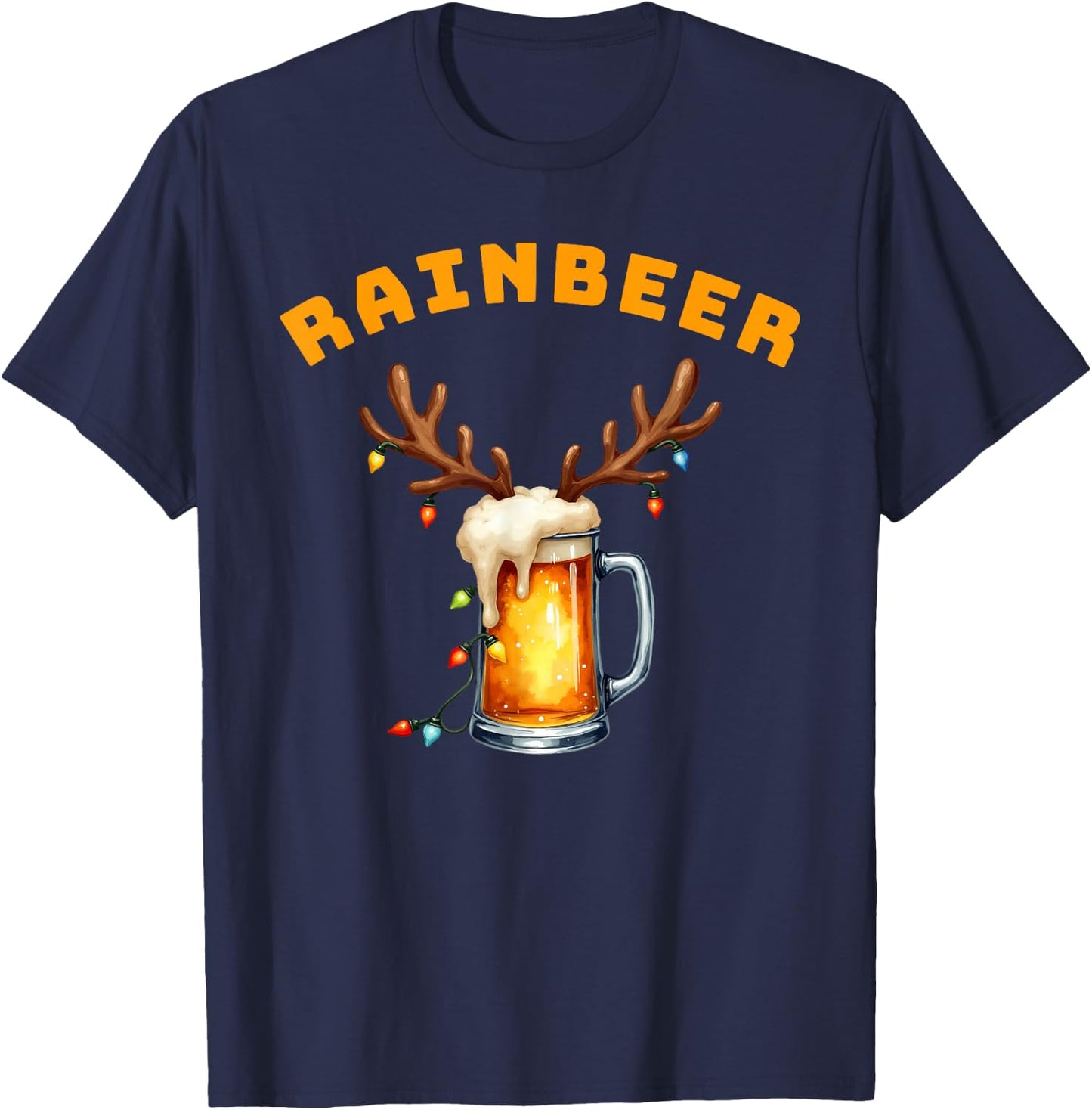 Rainbeer | Funny Christmas Reindeer Drinking Party T-Shirt - T-Shirt | Navy