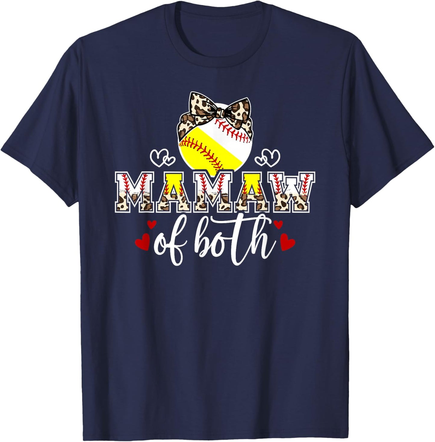 Mamaw Of Both Leopard Softball Baseball Mamaw Grandma T-Shirt - T-Shirt | Navy