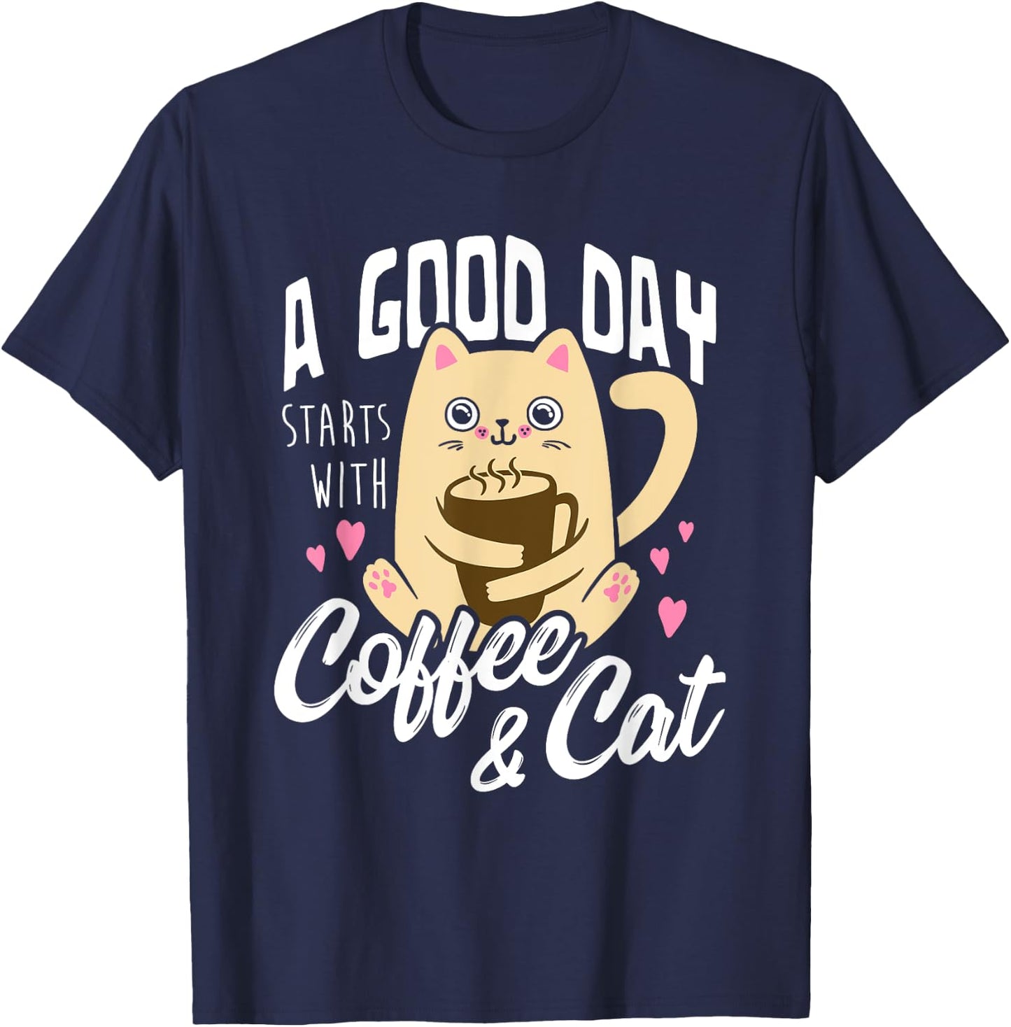Cat & Coffee Mug - Funny Cat Lover Gift Women T-Shirt - T-Shirt | Navy