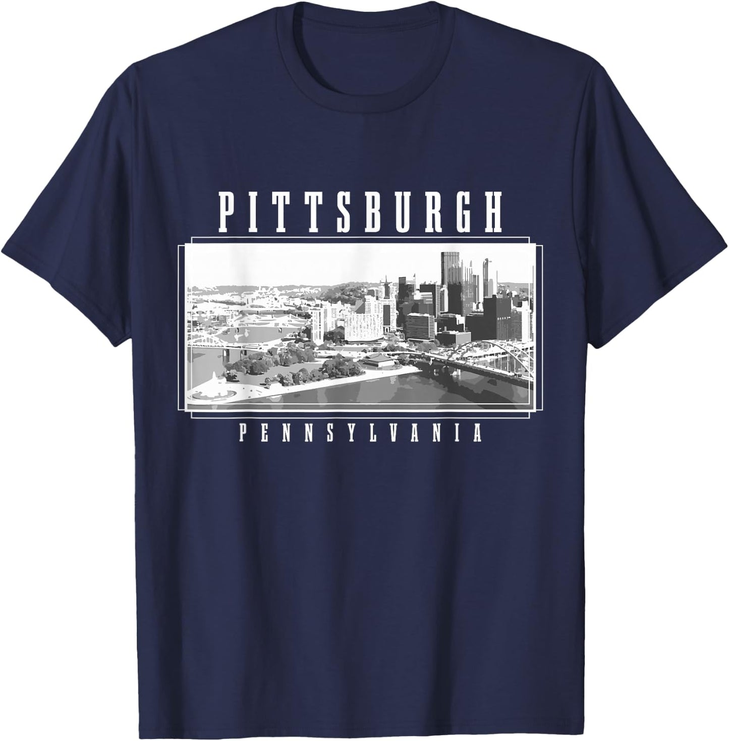 Pittsburgh Pennsylvania Vintage Skyline USA America Souvenir T-Shirt - T-Shirt | Navy