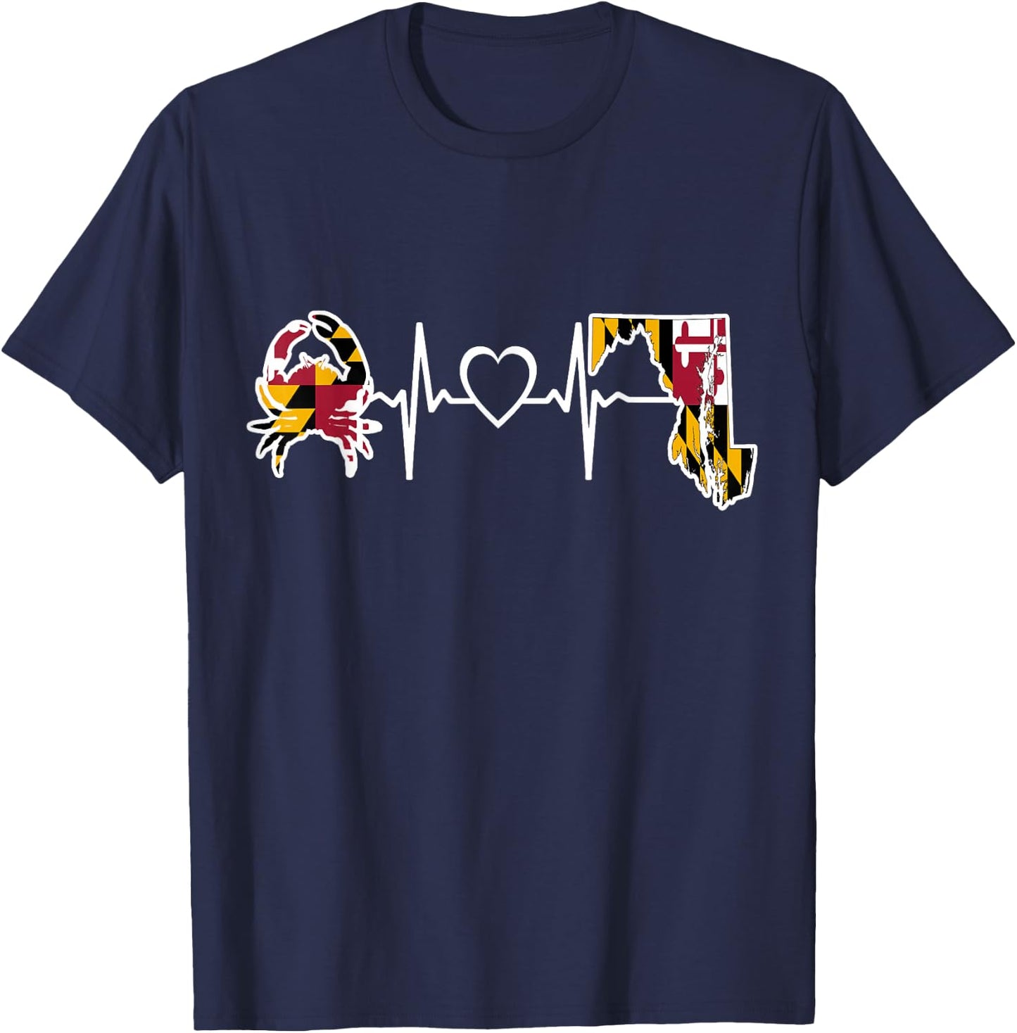 Maryland Flag Shirt Maryland Crab State Flag Heartbeat T-Shirt - T-Shirt | Navy