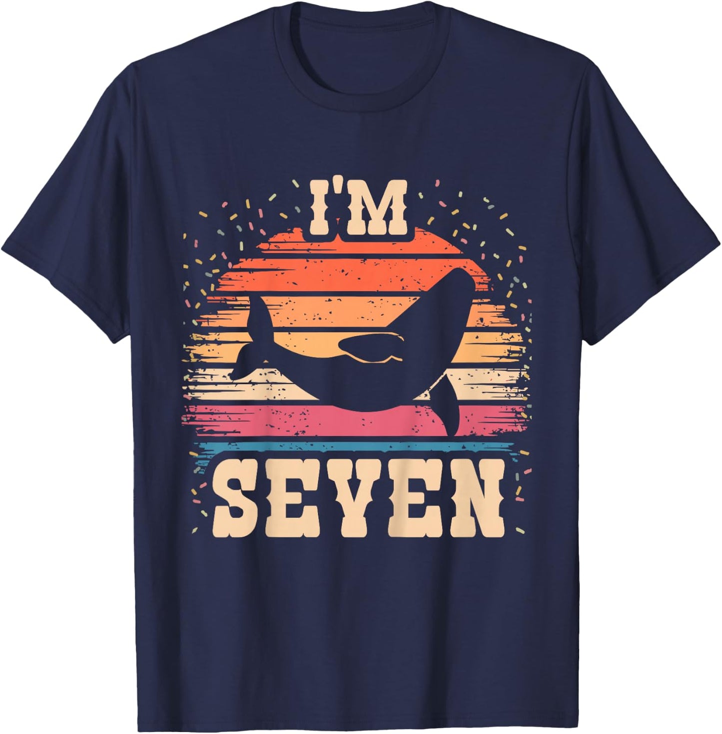 Whale 7 Year Old Birthday Boy Girl 7th Whale Birthday T-Shirt - T-Shirt | Navy