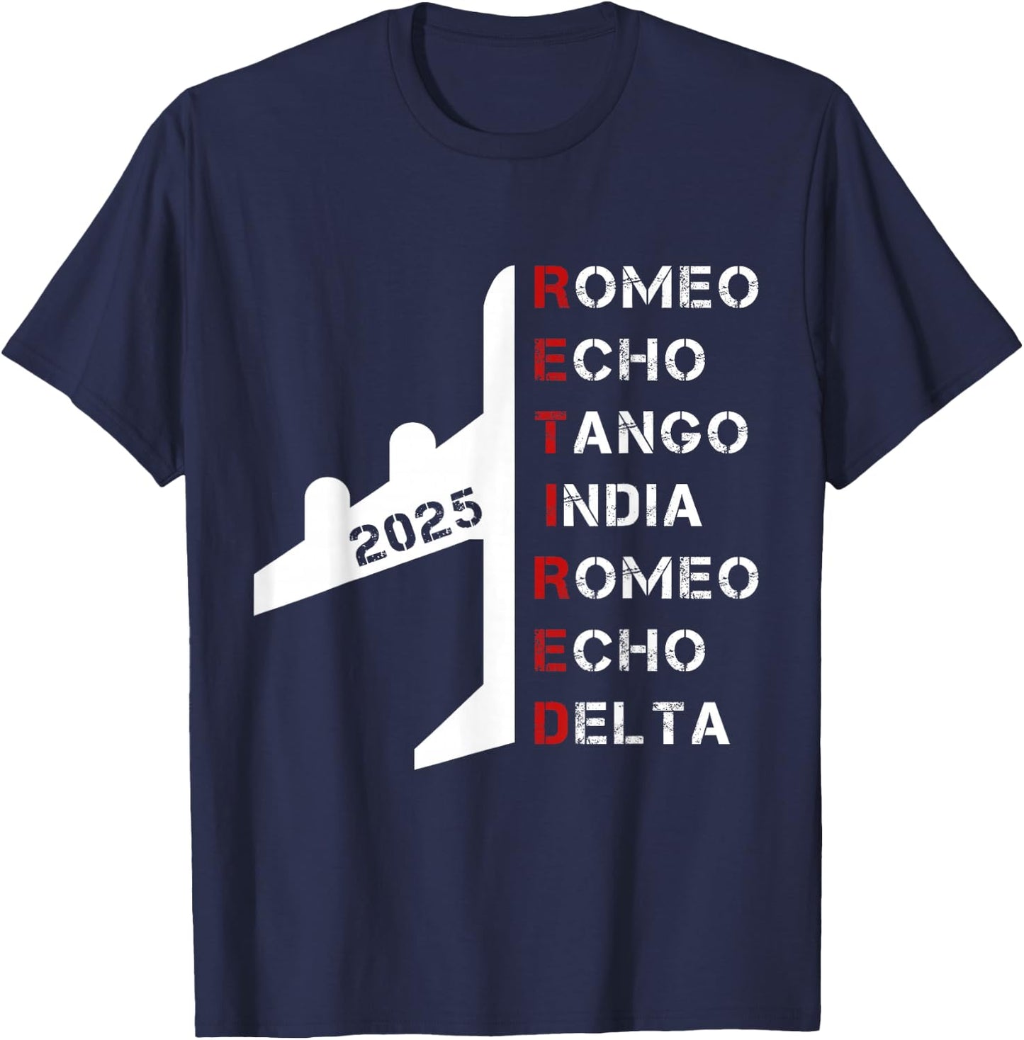 Retired Pilot 2025 Phonetic Alphabet Retirement Gift T-Shirt - T-Shirt | Navy