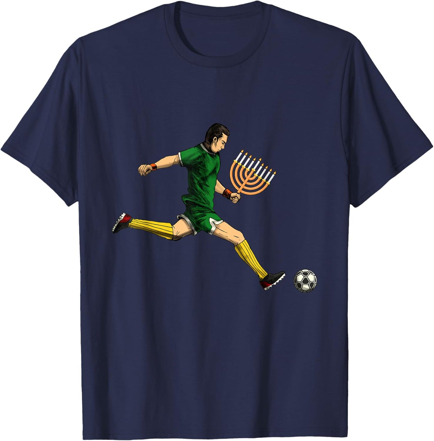 Soccer Player Menorah Hanukkah Sport Chanukah Jewish Holiday T-Shirt - T-Shirt | Navy