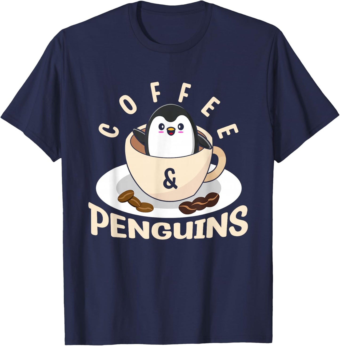 Coffee And Penguins Aquatic Flightless Bird Winter Penguin T-Shirt - T-Shirt | Navy
