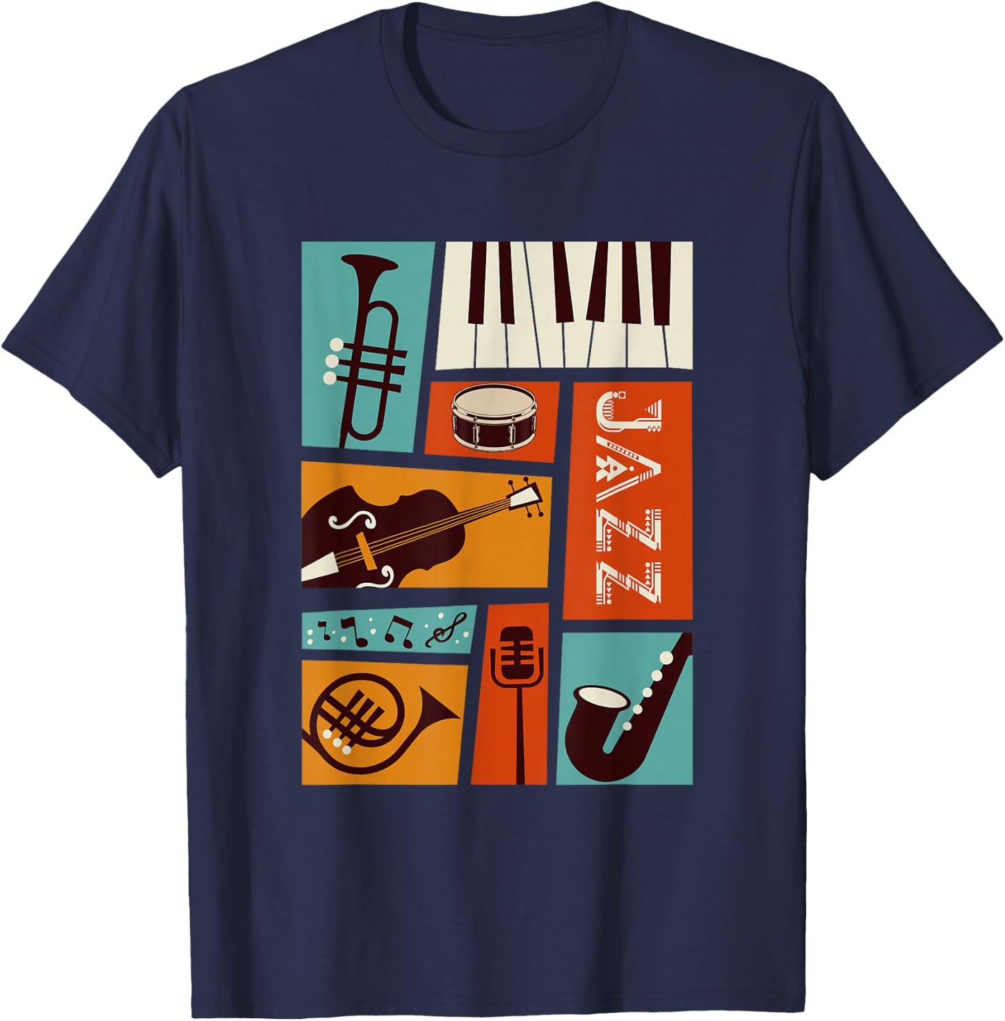 Jazz Snare Piano Music Jazz Band Musiker Saxophon Trompete T-Shirt - T-Shirt | Navy