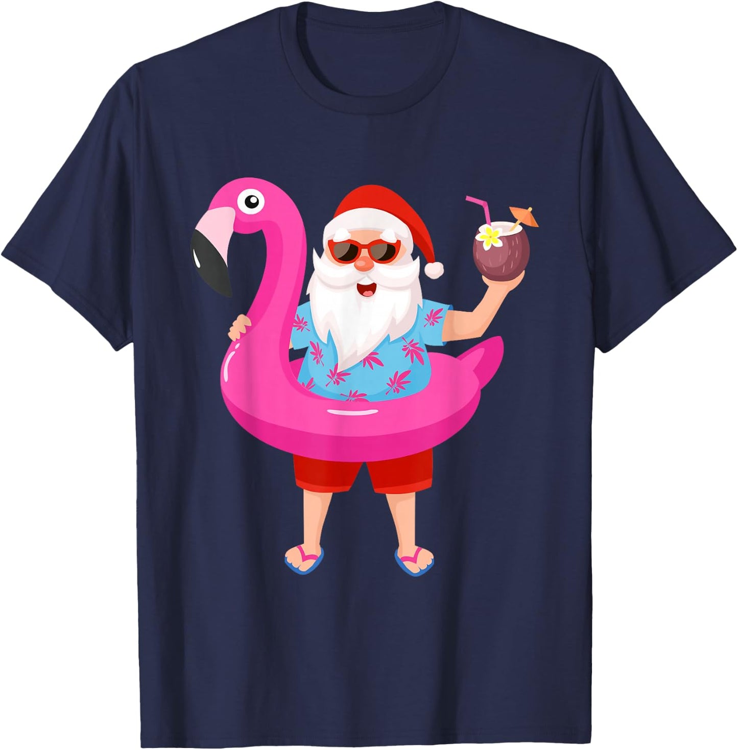 Funny Christmas in July Summer Flamingo Float Xmas Men Women T-Shirt - T-Shirt | Navy