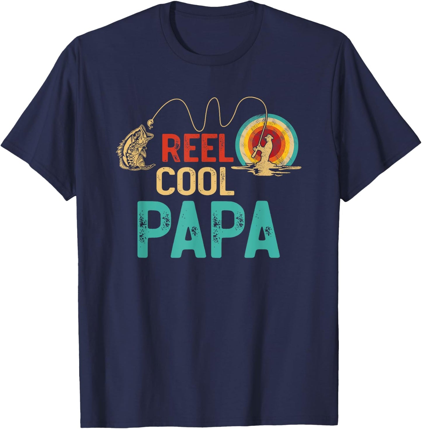 Reel Cool Papa Vintage Retro Fishing Funny Fisherman Papa T-Shirt - T-Shirt | Navy