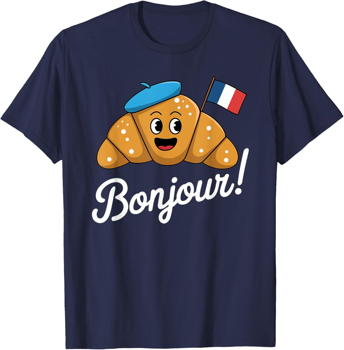 Hello Croissant Cartoon French Pastry Humor Croissant Cute T-Shirt - T-Shirt | Navy