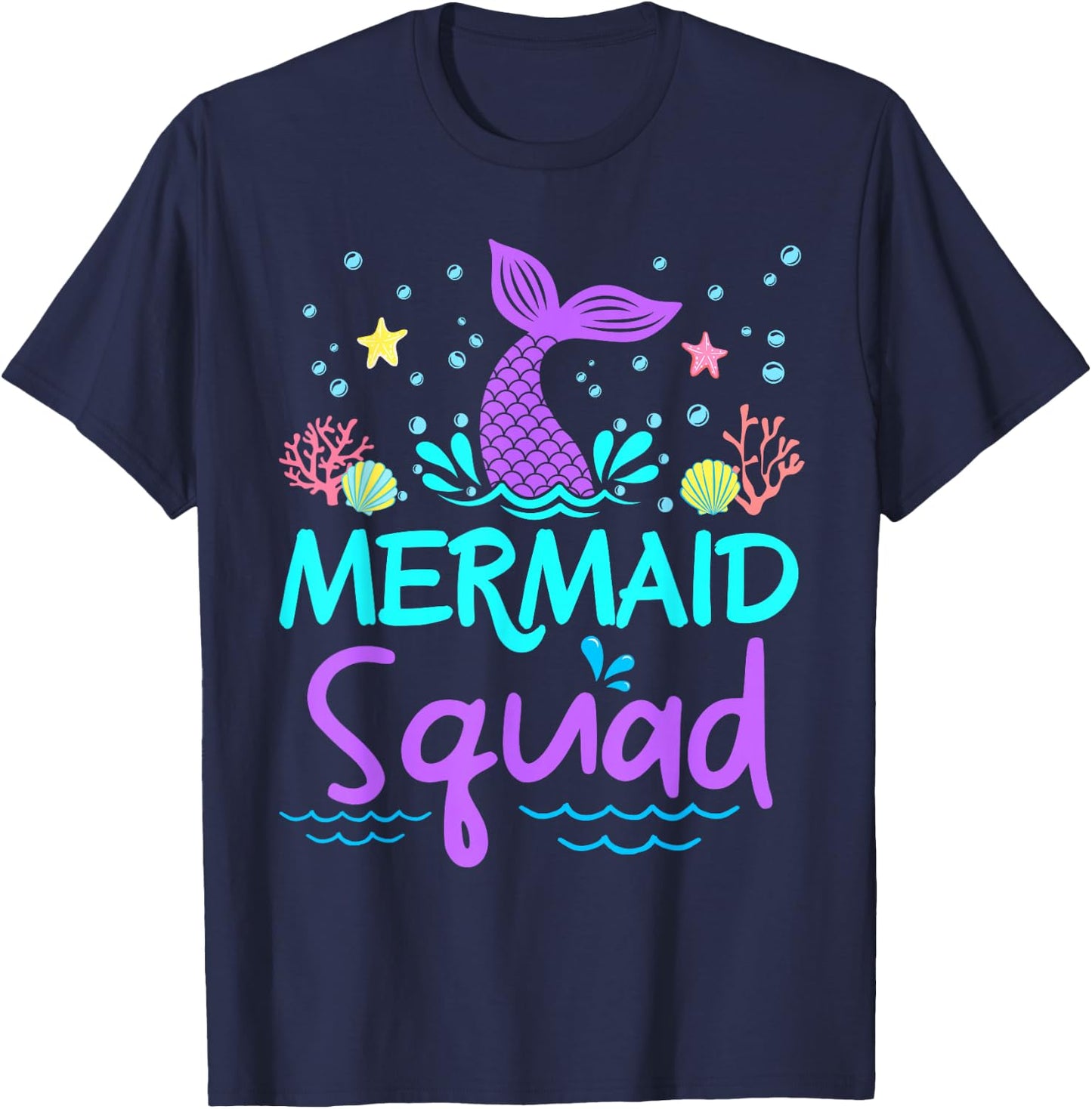 Mermaid Squad Birthday Girl Women Kids Family Matching Party T-Shirt - T-Shirt | Navy