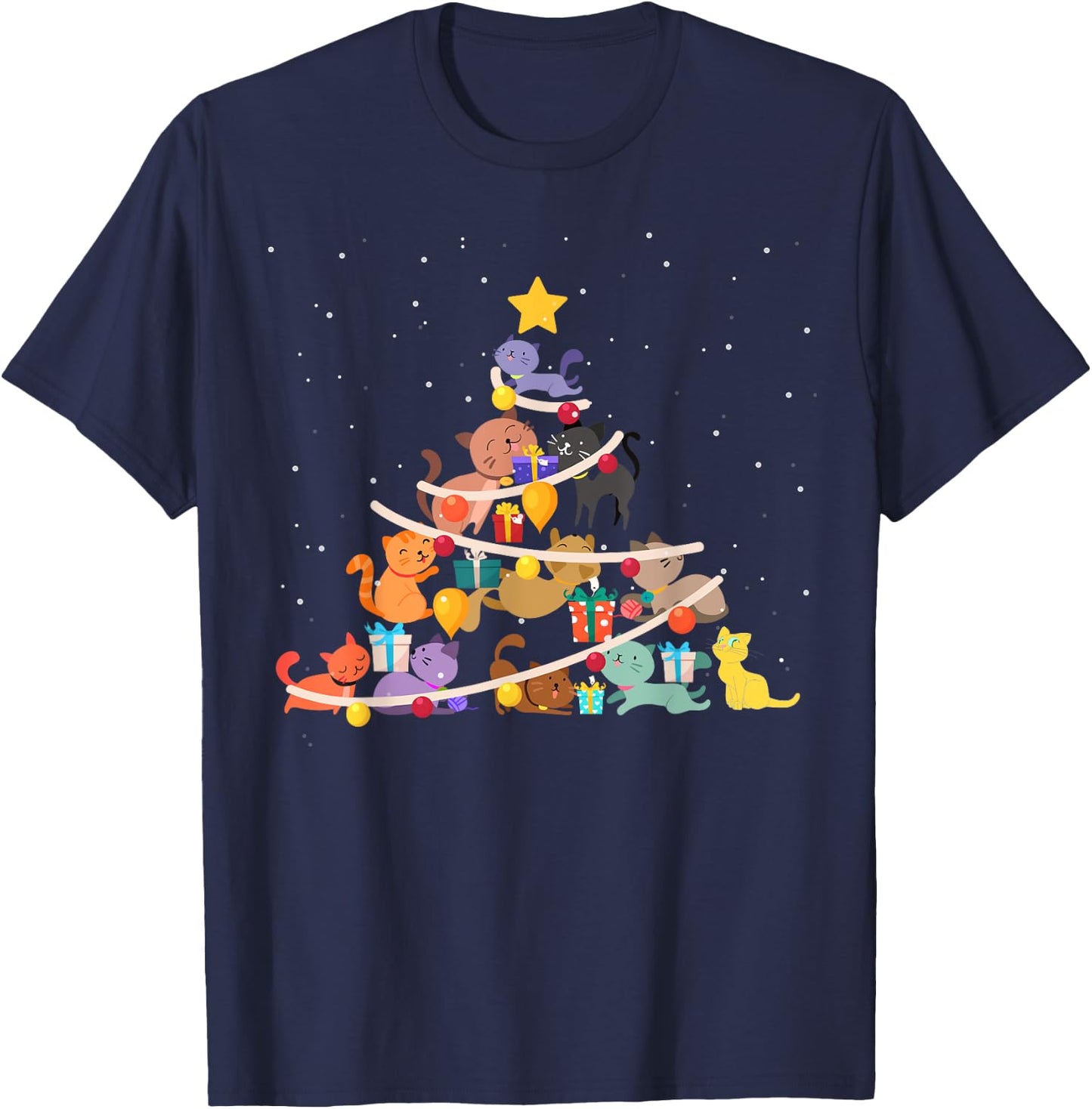 Funny Cat Christmas Tree Cute Cats Design Women Men Girl Boy T-Shirt - T-Shirt | Navy