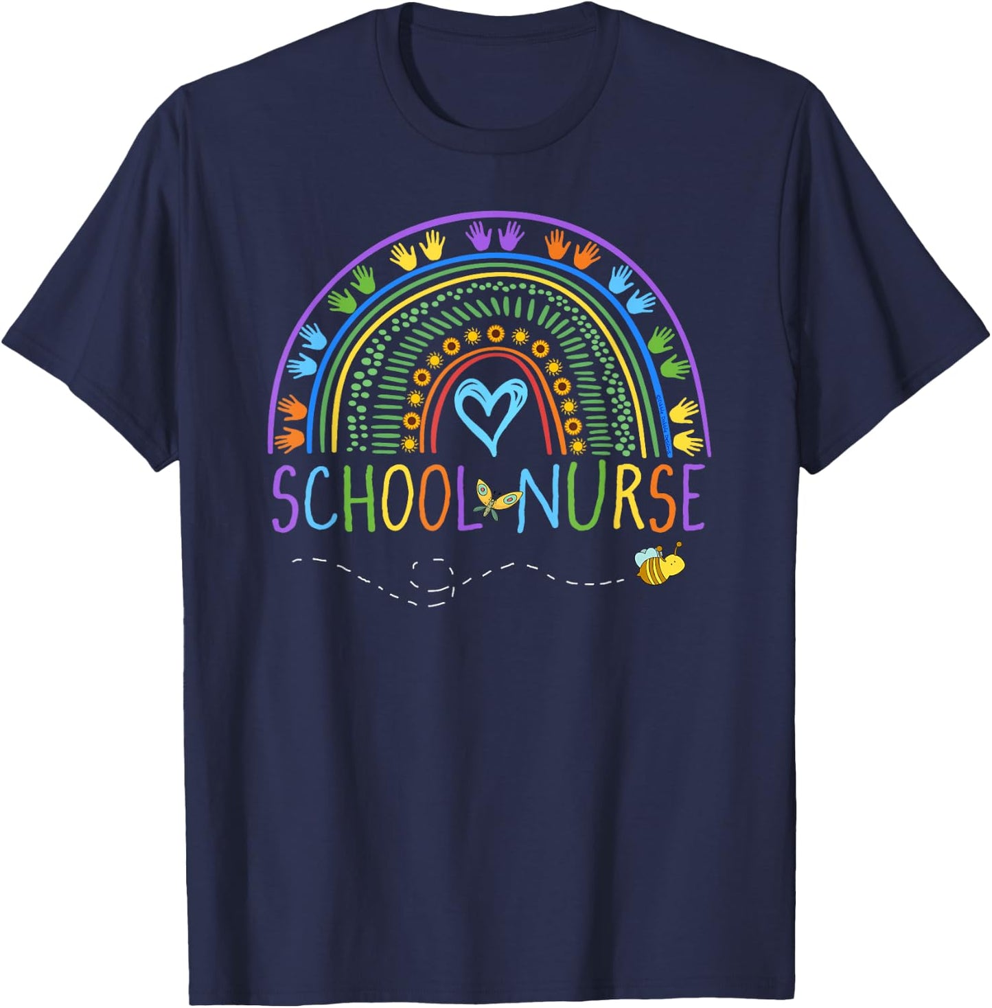 School Nurse Rainbow with Little Hands - School Nurse T-Shirt - T-Shirt | Navy