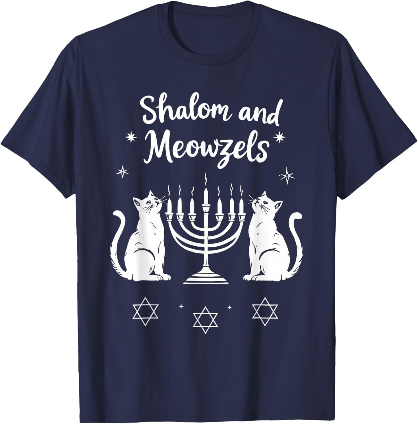 Shalom and Meowzels Funny Jewish Cat Hanukkah T-Shirt - T-Shirt | Navy